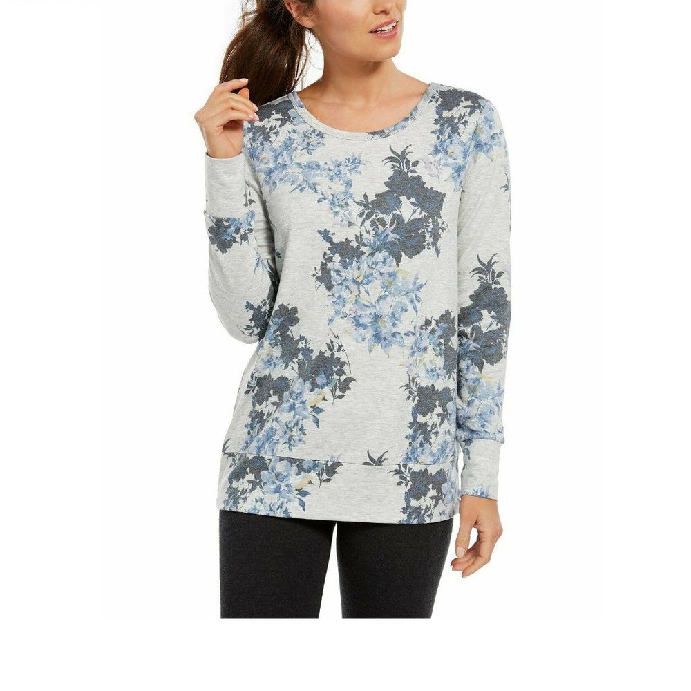 Ideology Women Vintage Botanic Printed Lattice-Back Top, Size Medium, Blue